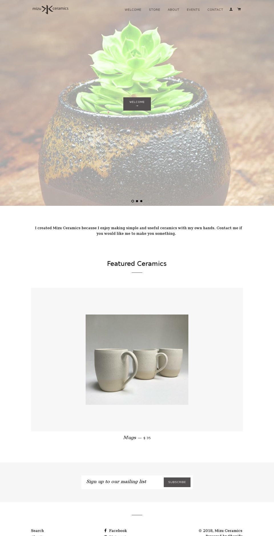 mizuceramics.com — Shopify storefront screenshot