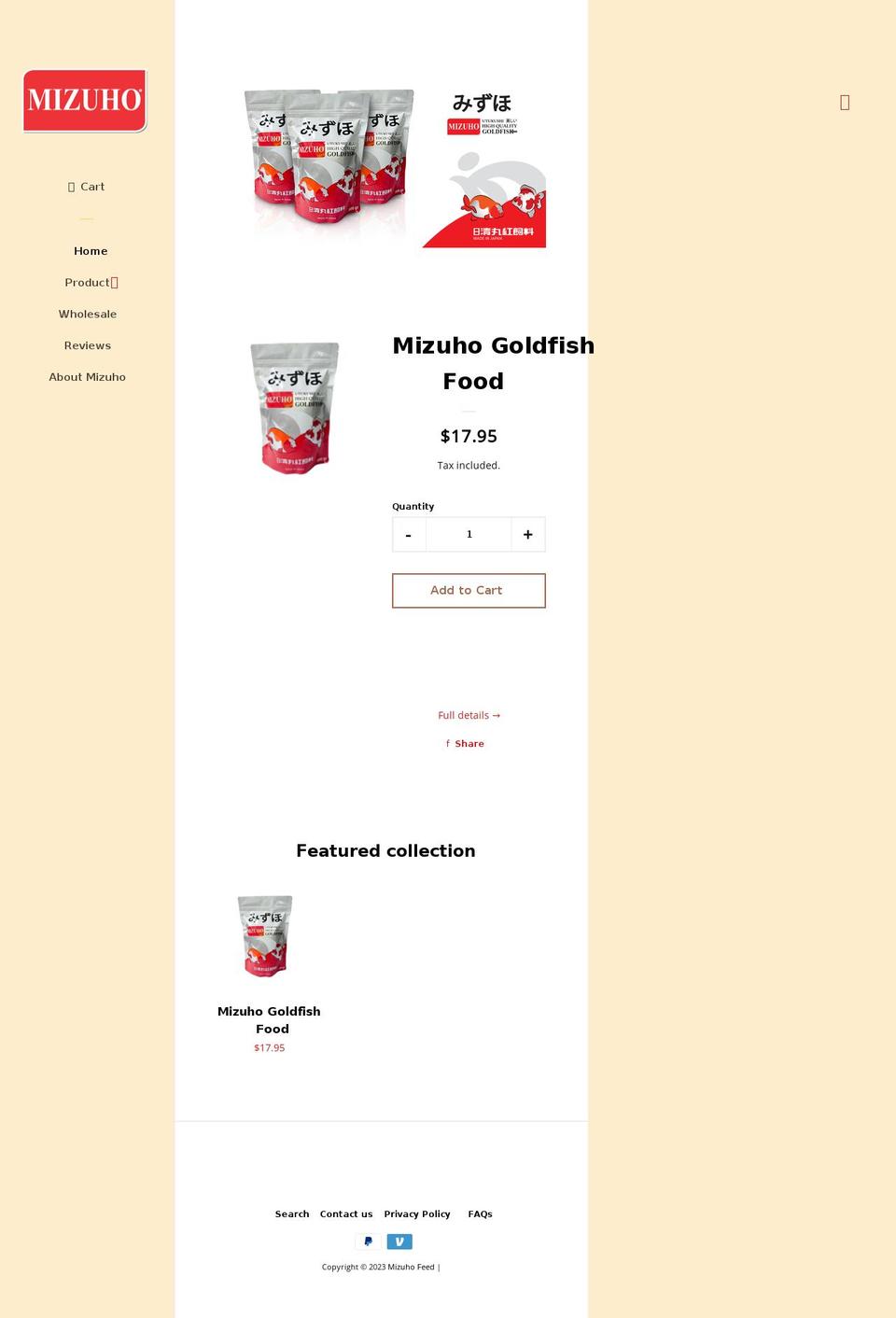 mizuhofeed.com shopify website screenshot