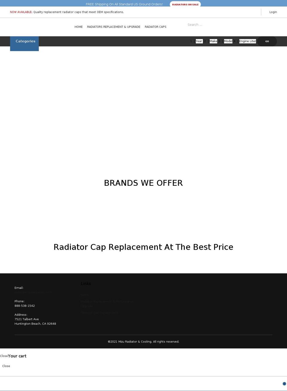 mizuradiators.com shopify website screenshot