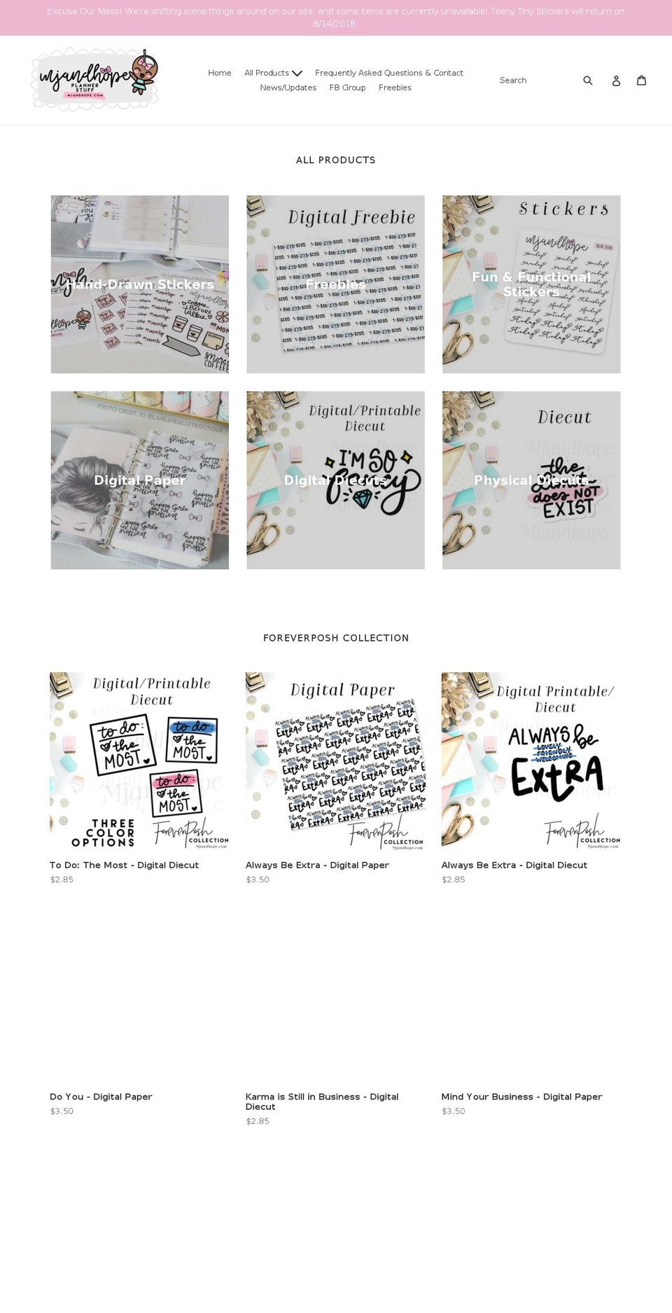 mjandhope.com — Shopify storefront screenshot