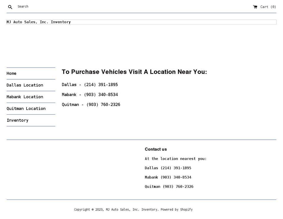 mjautoinventory.com shopify website screenshot