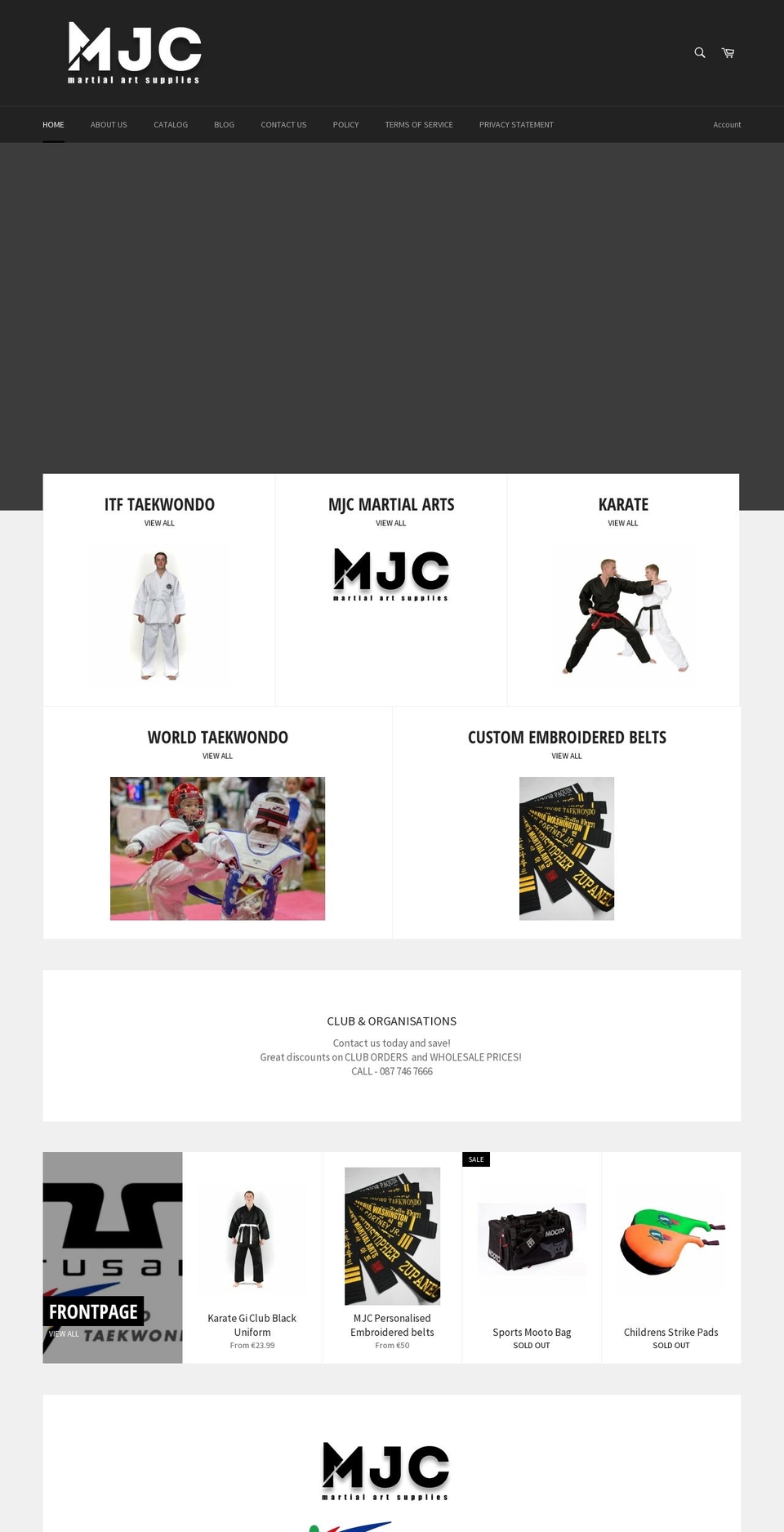 mjcmartialarts.ie shopify website screenshot