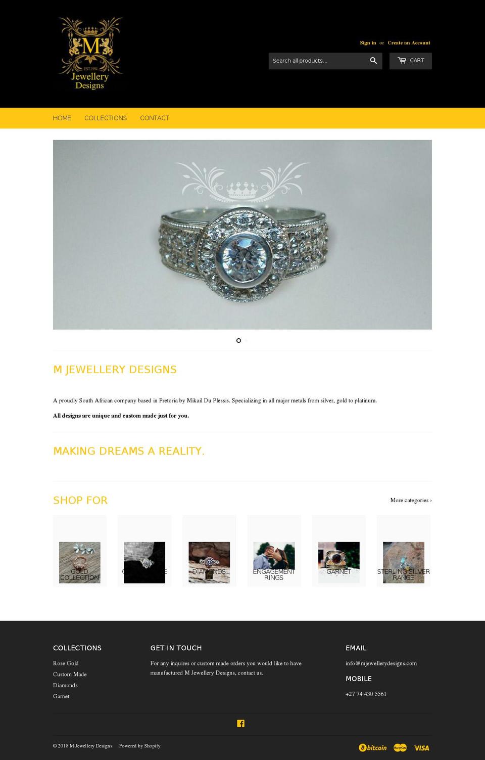 mjewellerydesigns.com — Shopify storefront screenshot