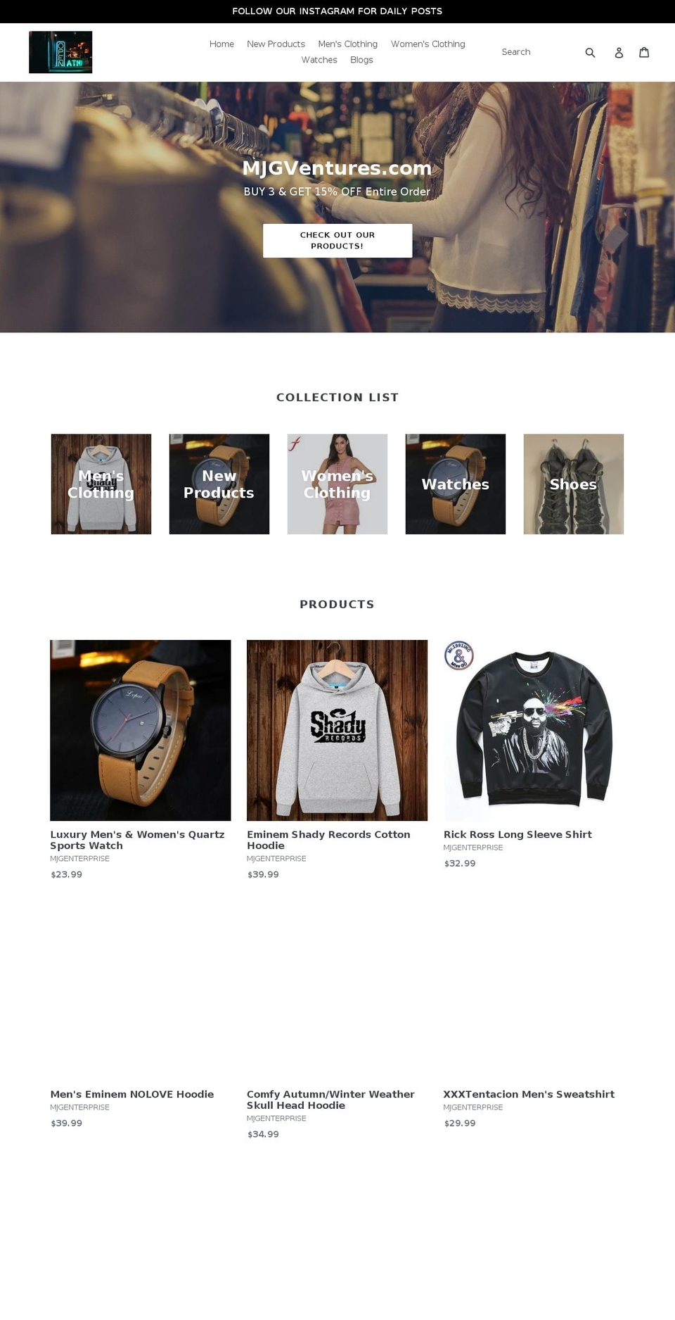 mjgventures.com — Shopify storefront screenshot