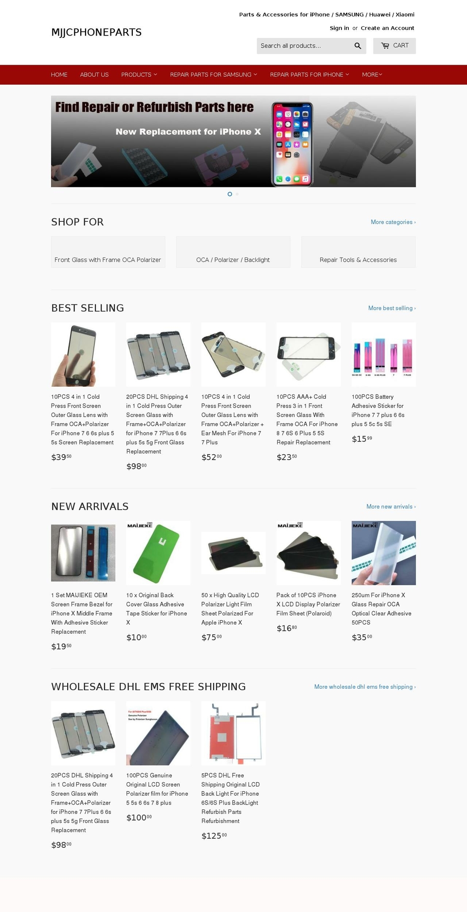 mjjcrefurbparts.com — Shopify storefront screenshot