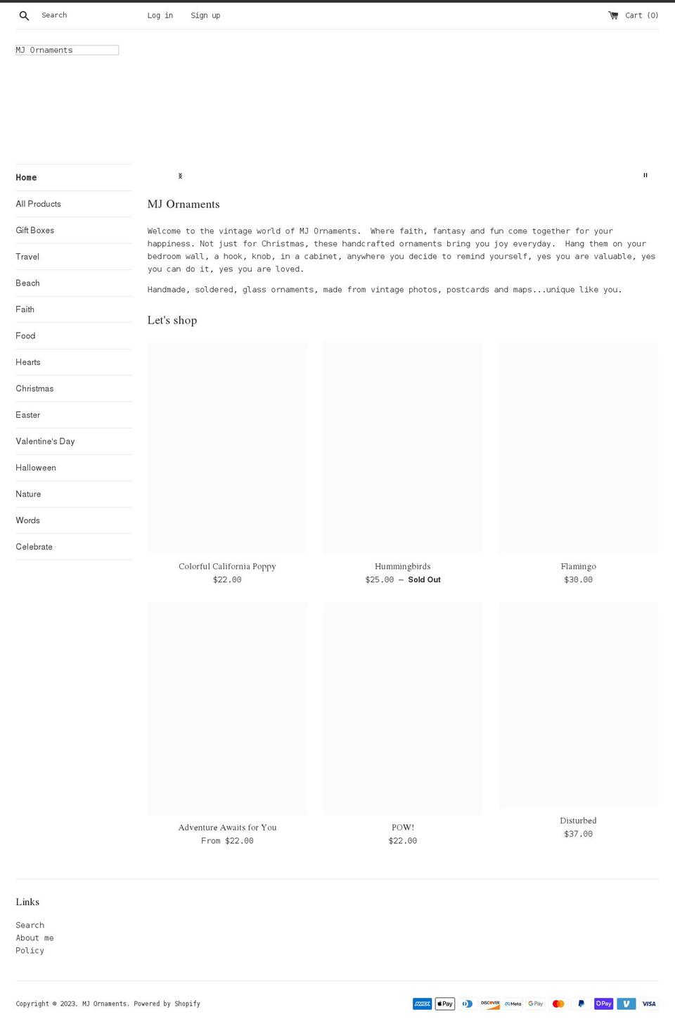 mjornaments.com shopify website screenshot