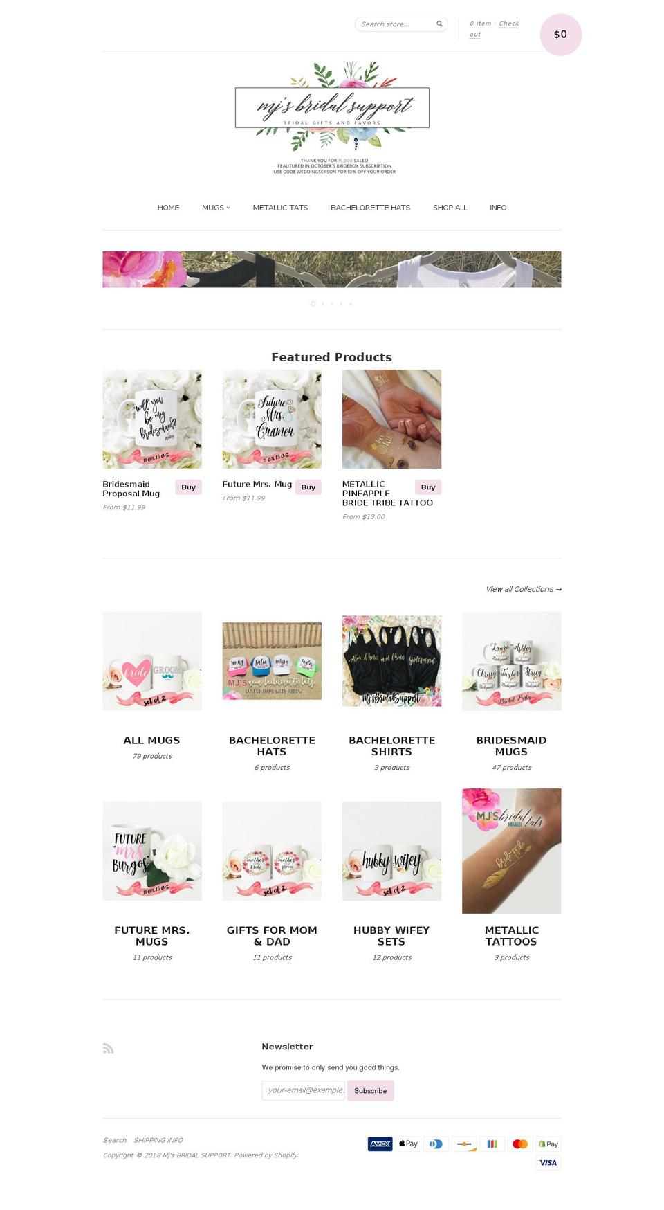 mjsbridalsupport.com shopify website screenshot