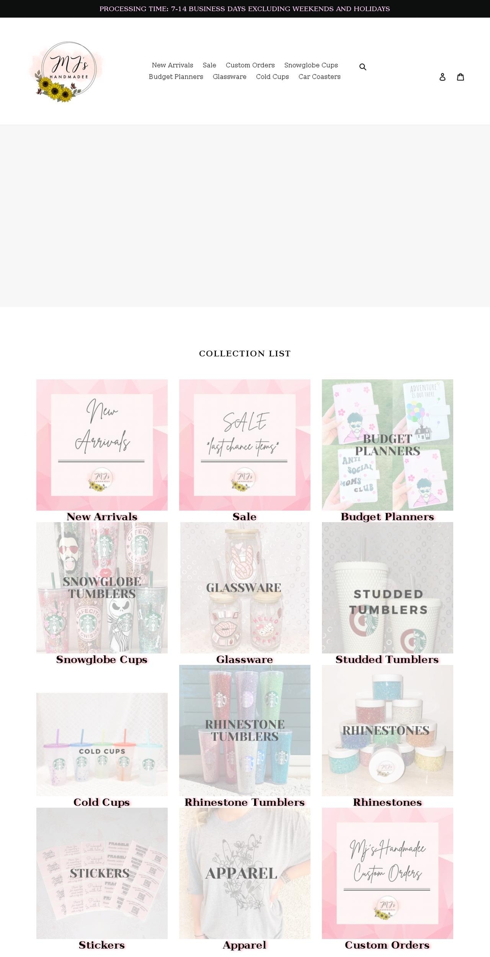 mjshandmadee.com shopify website screenshot