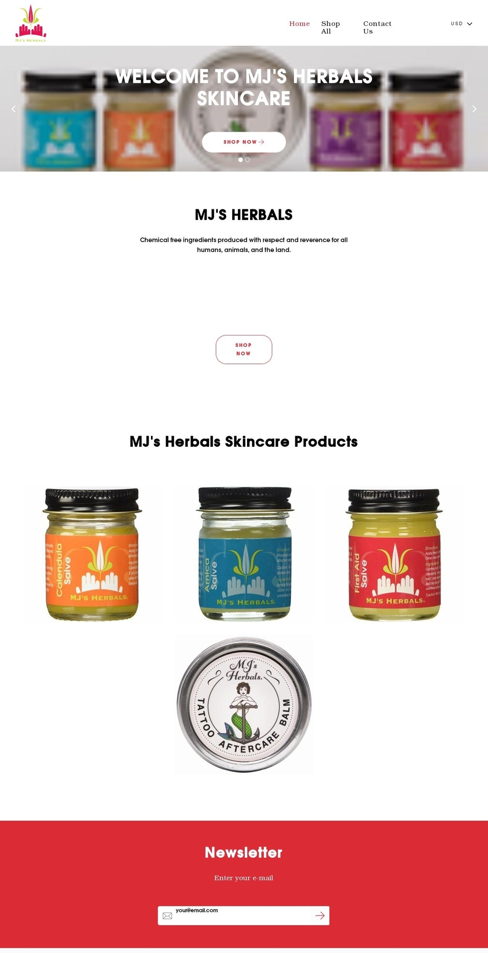 mjsherbals.com shopify website screenshot
