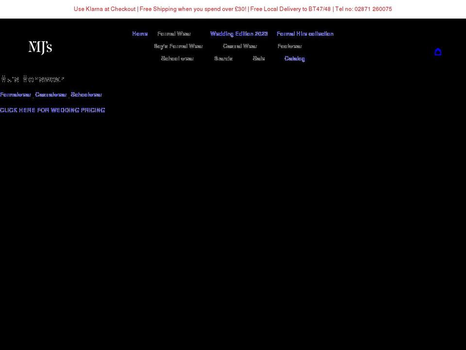 mjsmenswear.com shopify website screenshot