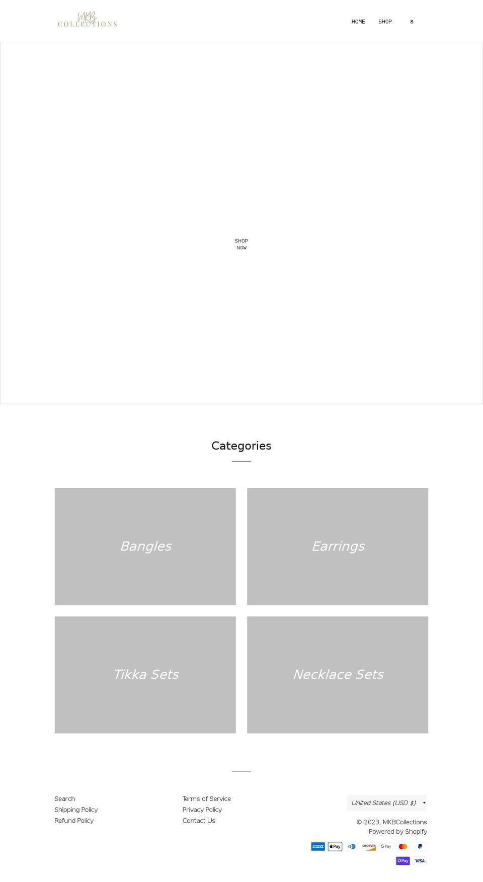 mkbcollections.com shopify website screenshot