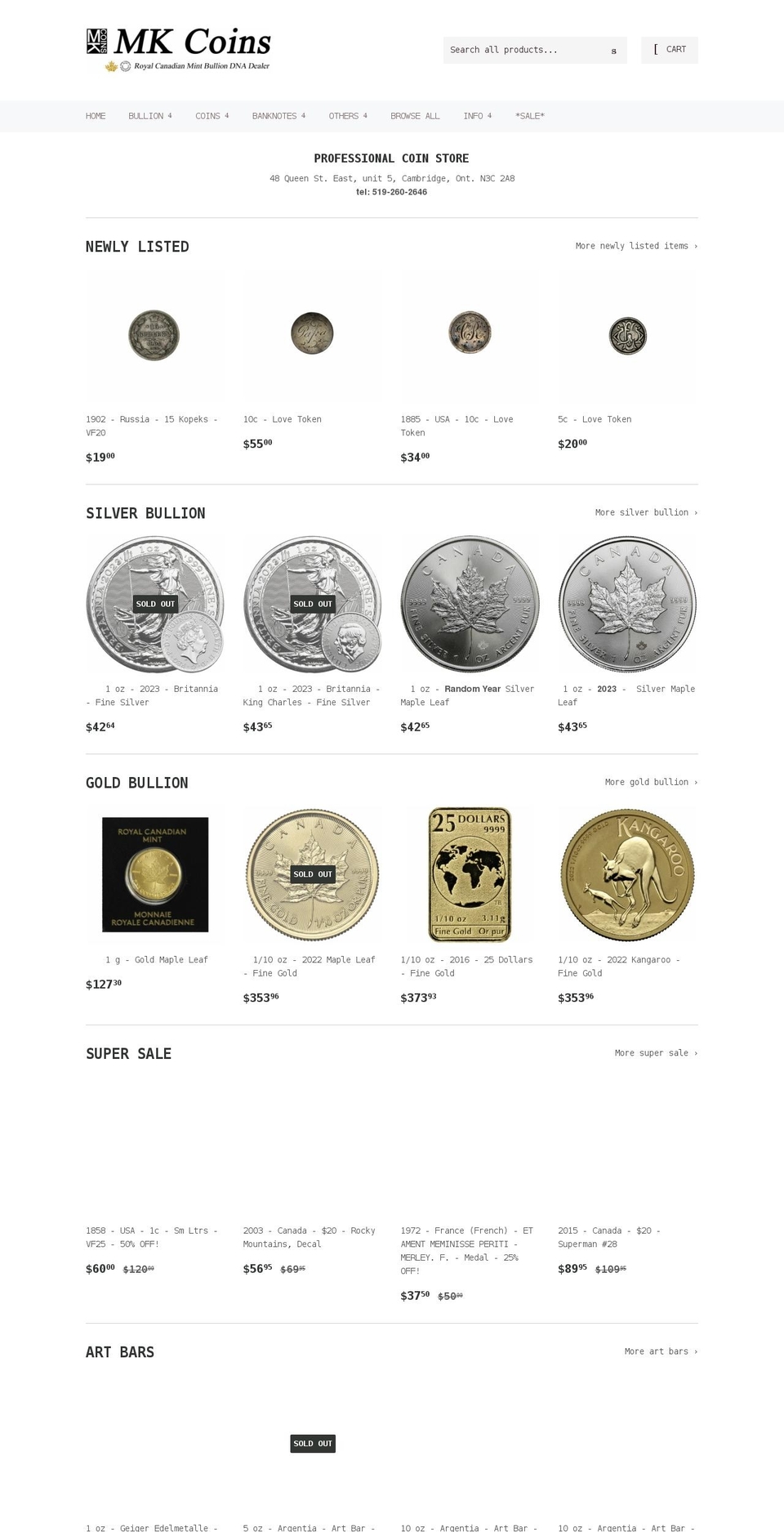 mkcoins.com shopify website screenshot