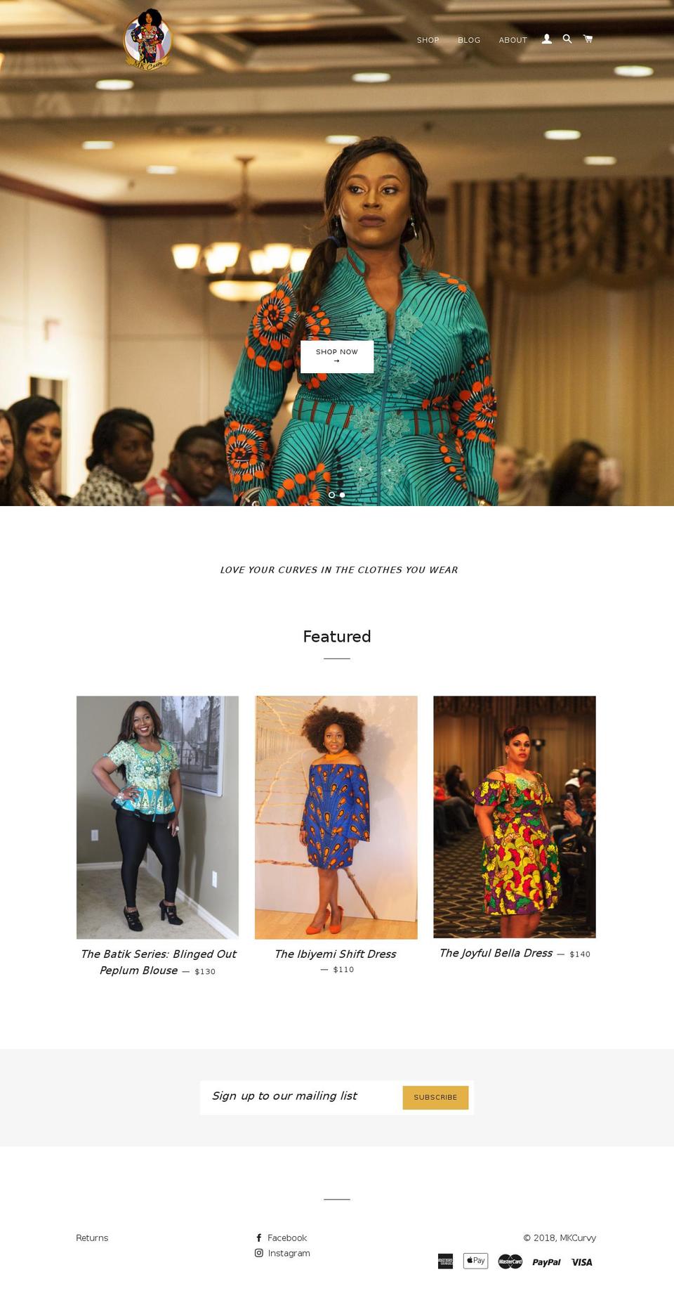 mkcurvy.com — Shopify storefront screenshot