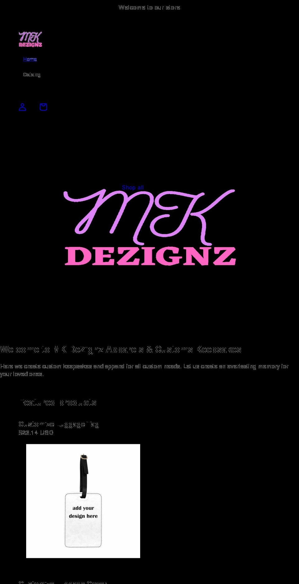 mkdezignz.com shopify website screenshot