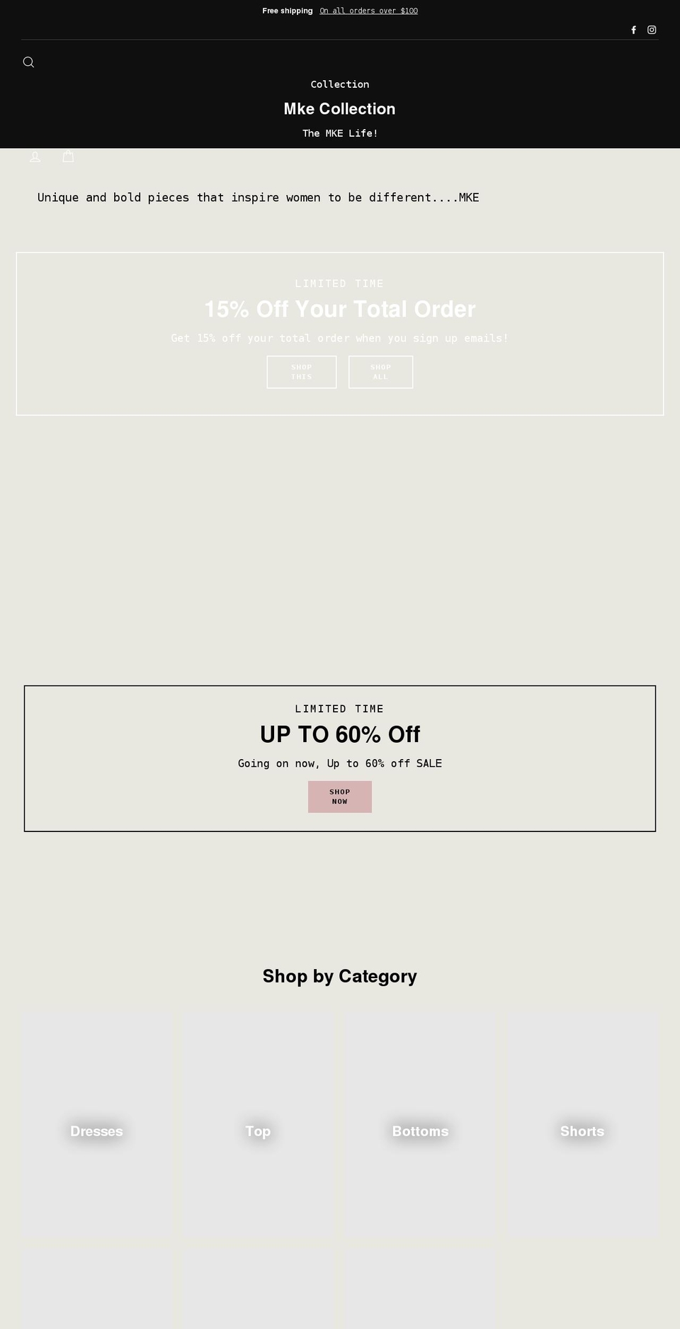 mkecollection.com shopify website screenshot