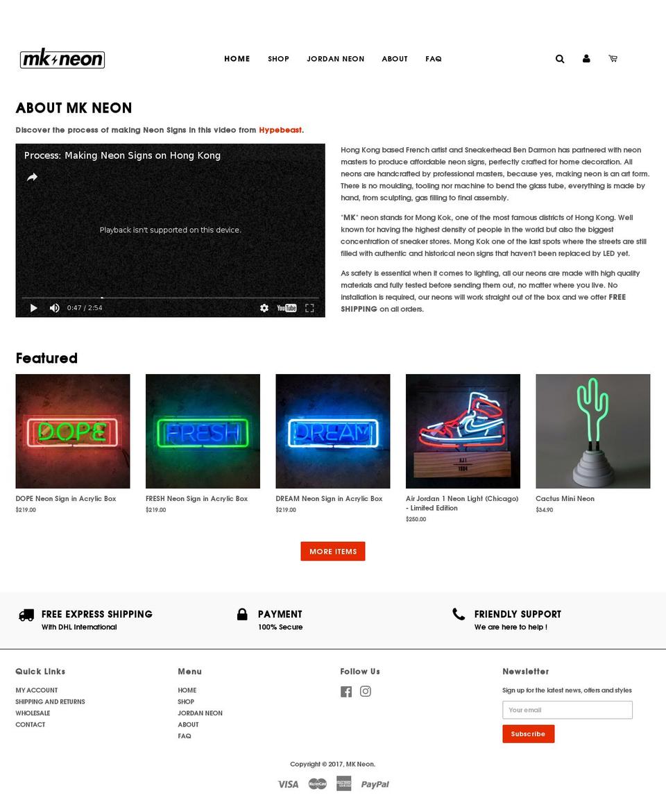 mkneon.com shopify website screenshot