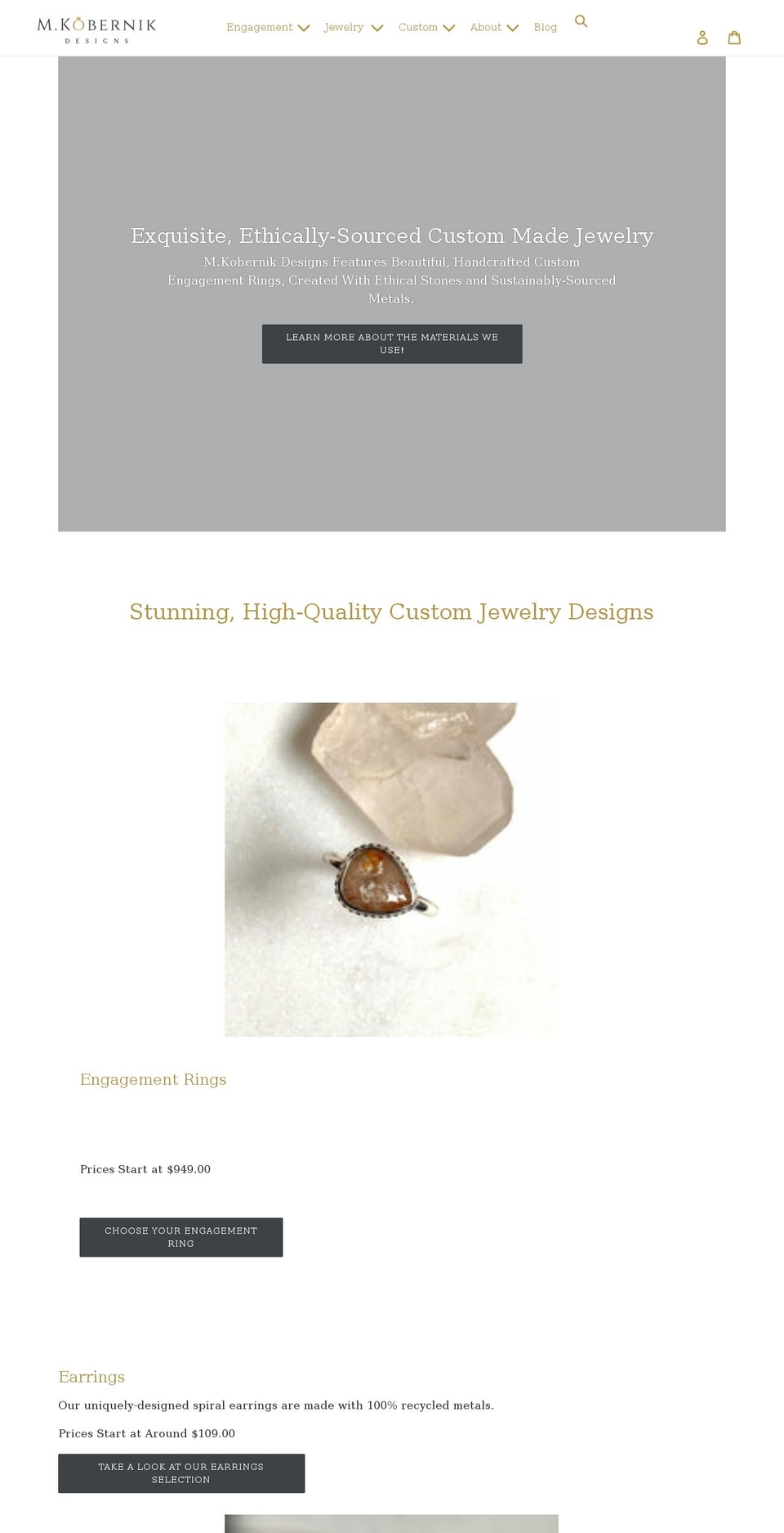 mkobernikdesigns.com shopify website screenshot