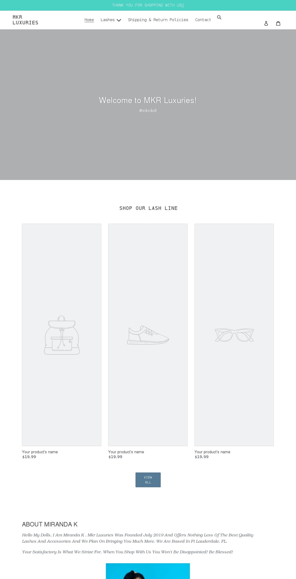 mkrluxuries.com shopify website screenshot