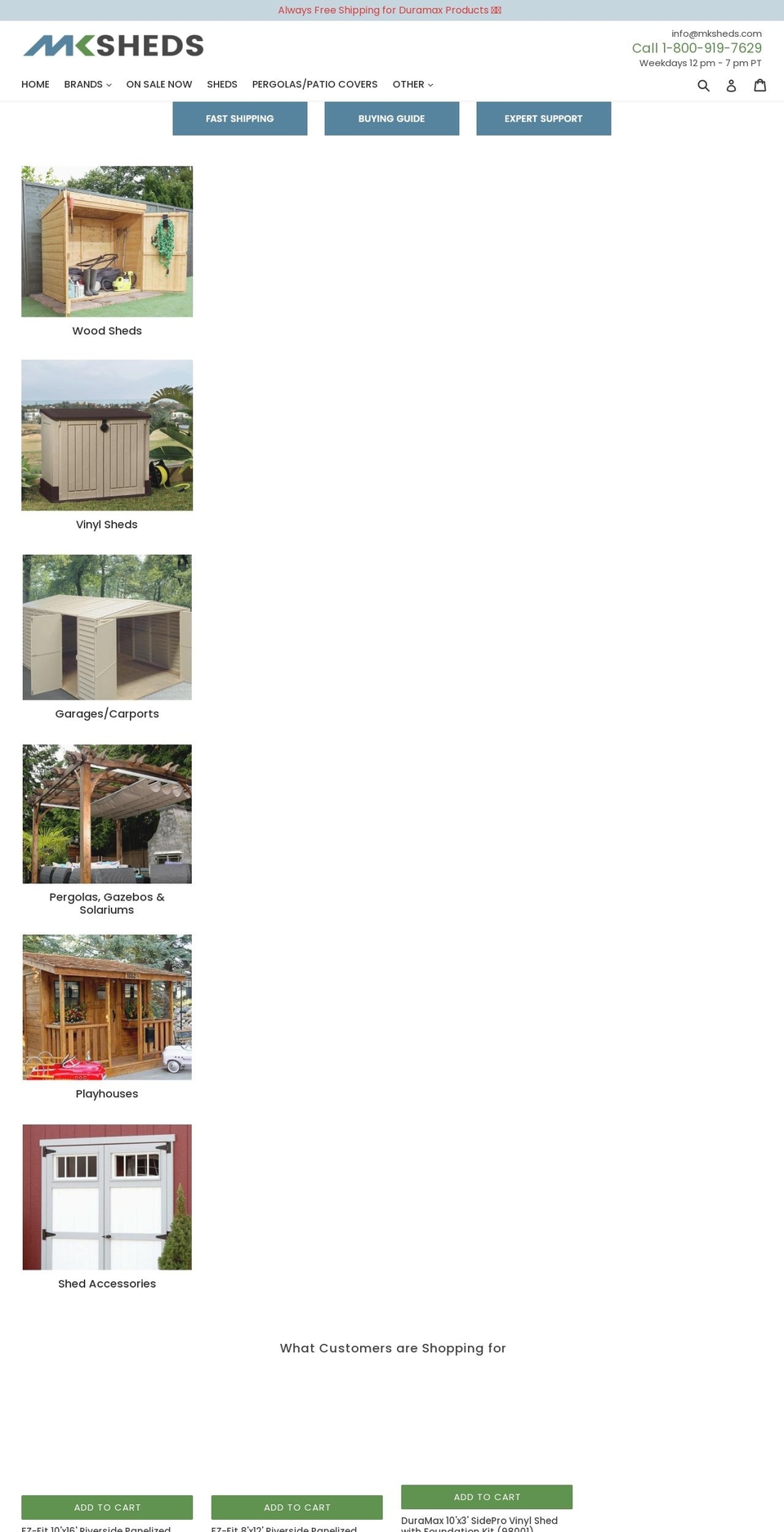 mksheds.com shopify website screenshot