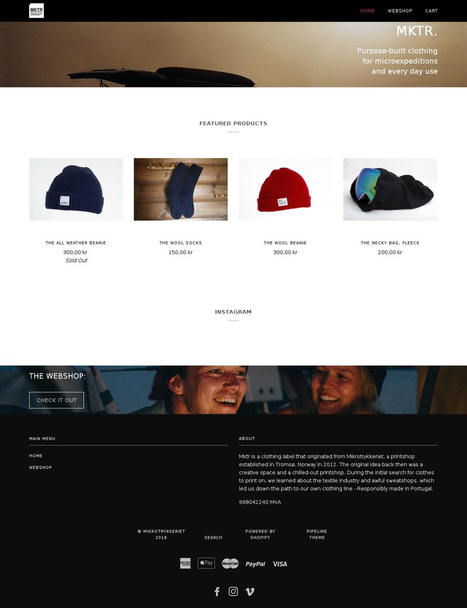 mktr.no shopify website screenshot