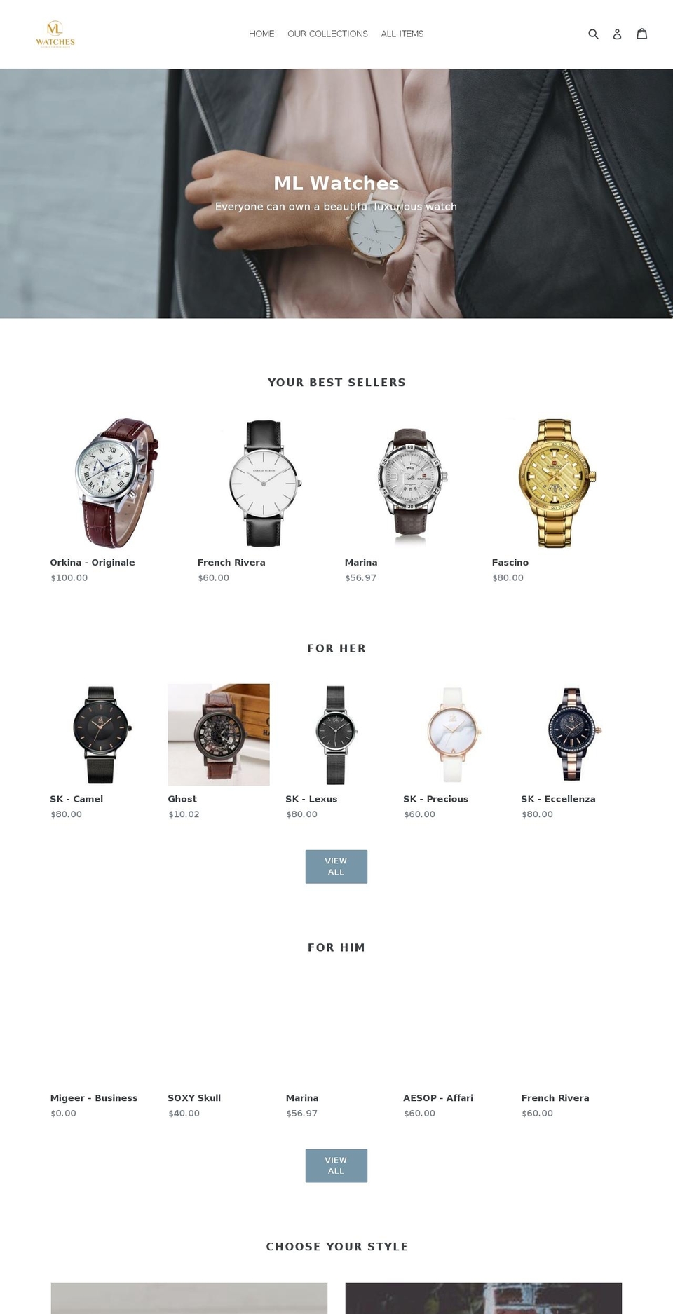 ml-watches.com shopify website screenshot