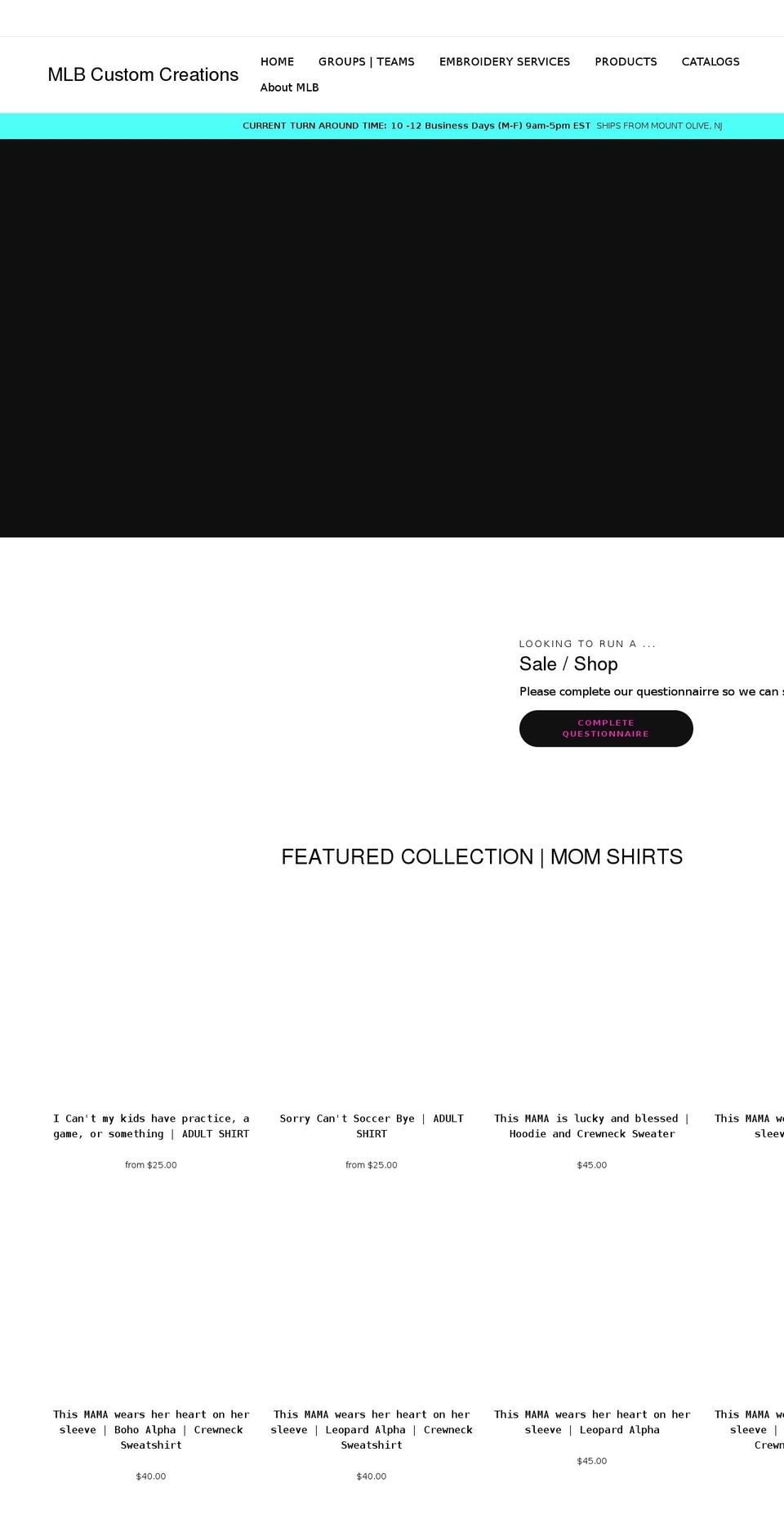 mlbcustomcreations.com — Shopify storefront screenshot