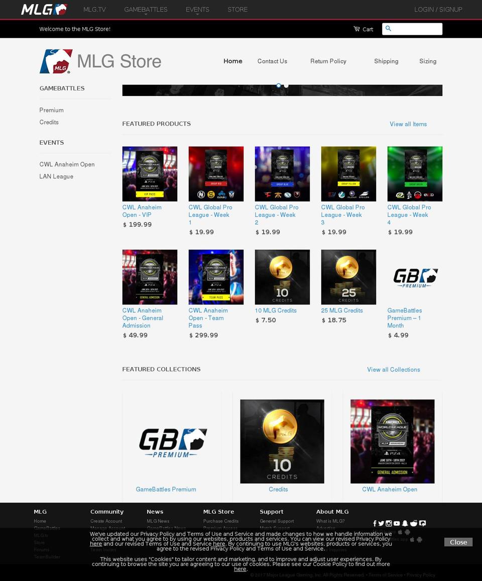 mlgproshop.com shopify website screenshot