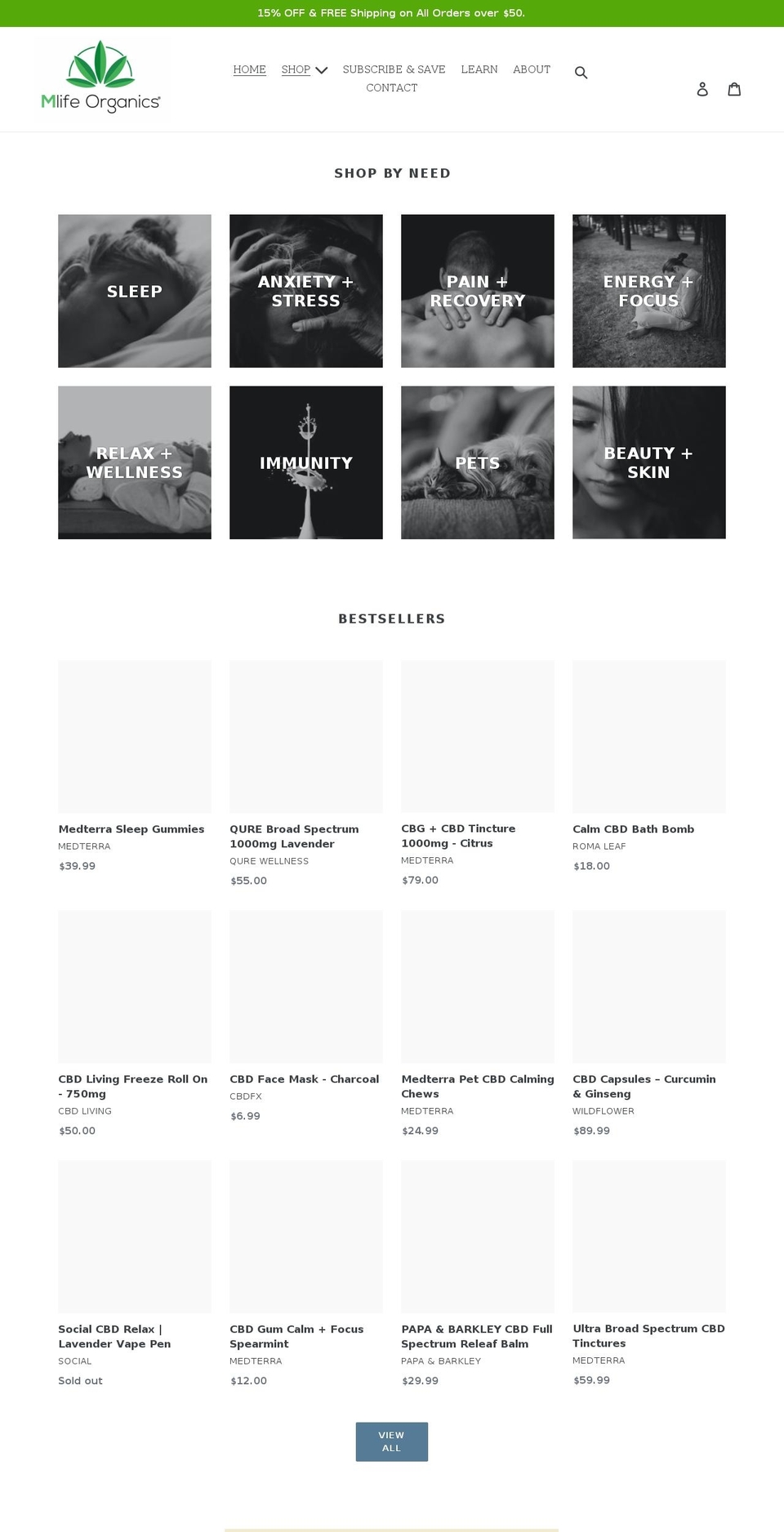 mlifeorganics.com shopify website screenshot
