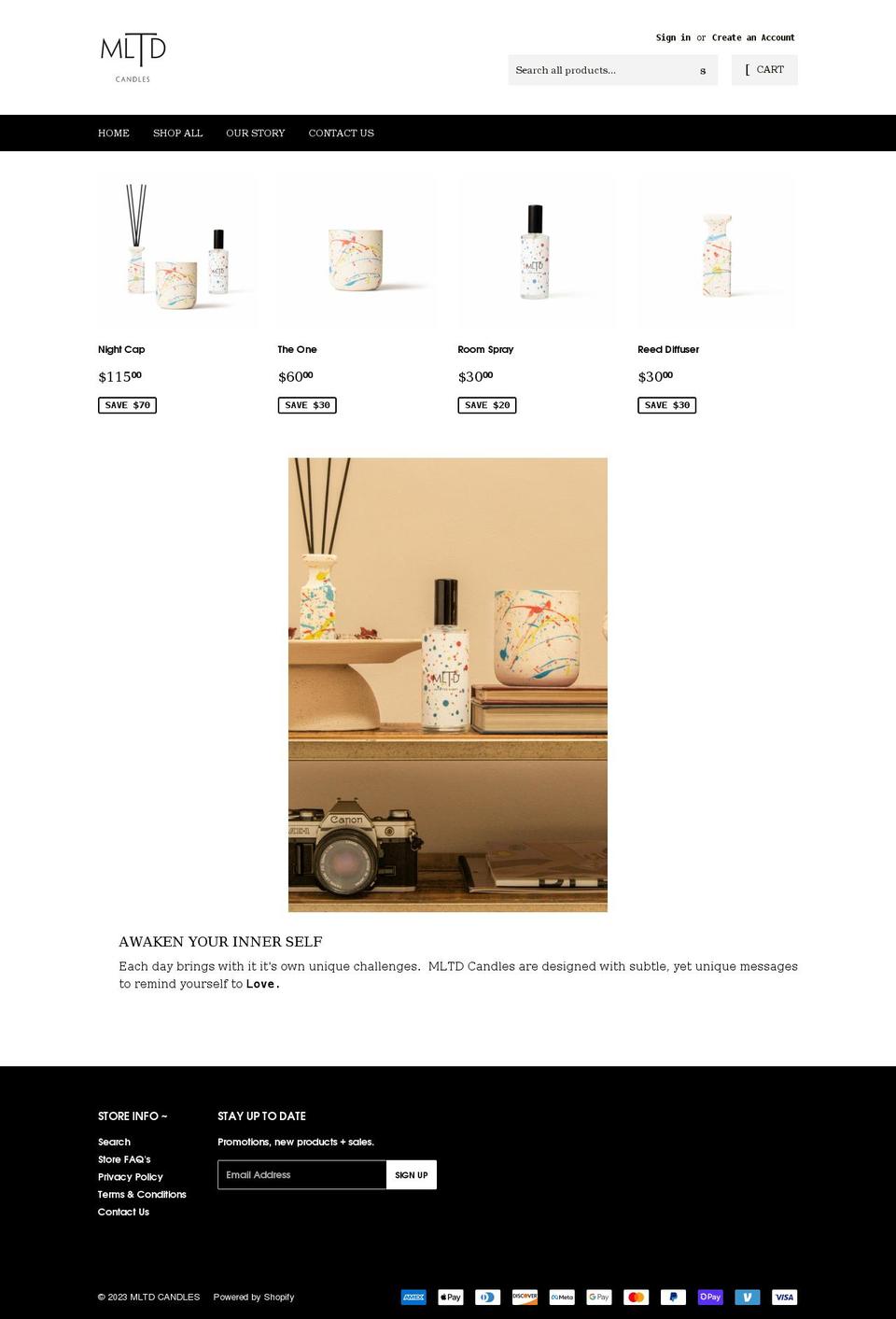 mltdcandles.com shopify website screenshot