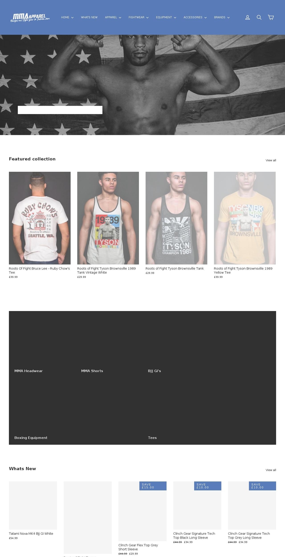 mmaapparel.co.uk shopify website screenshot