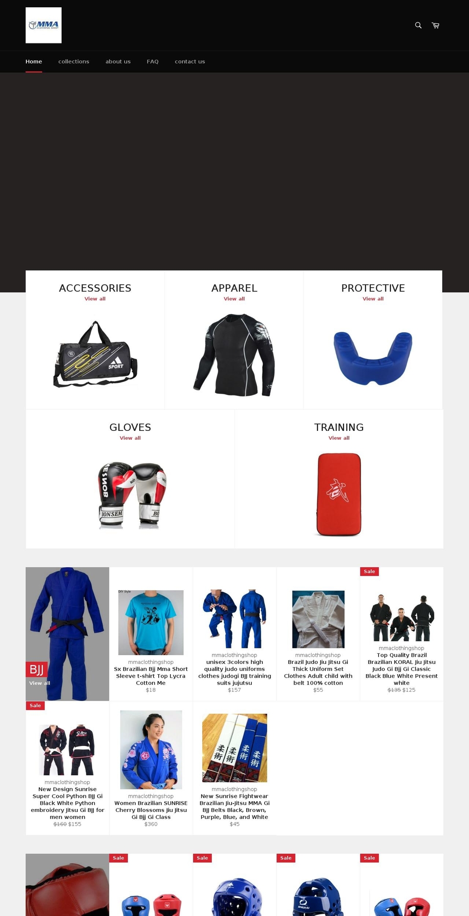 mmaclothingshop.com — Shopify storefront screenshot