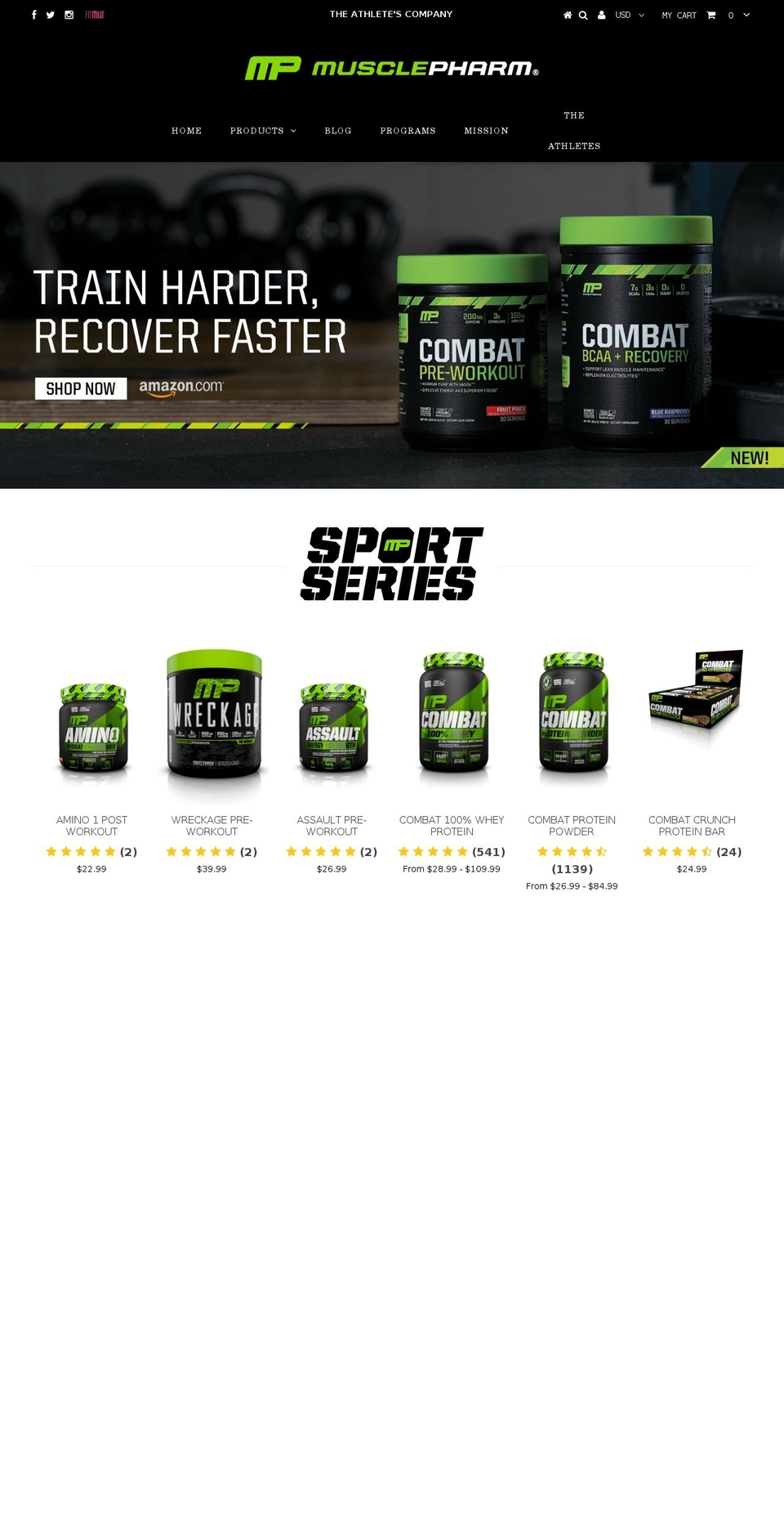 mmaelitepoweredbymuclepharm.com — Shopify storefront screenshot