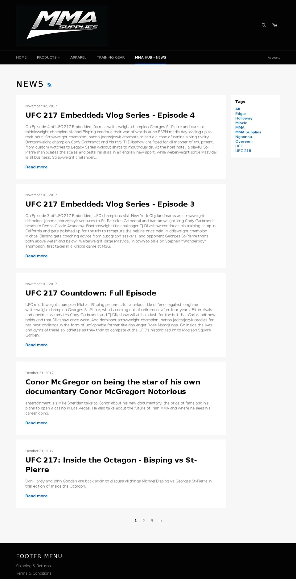 mmahub.ie shopify website screenshot