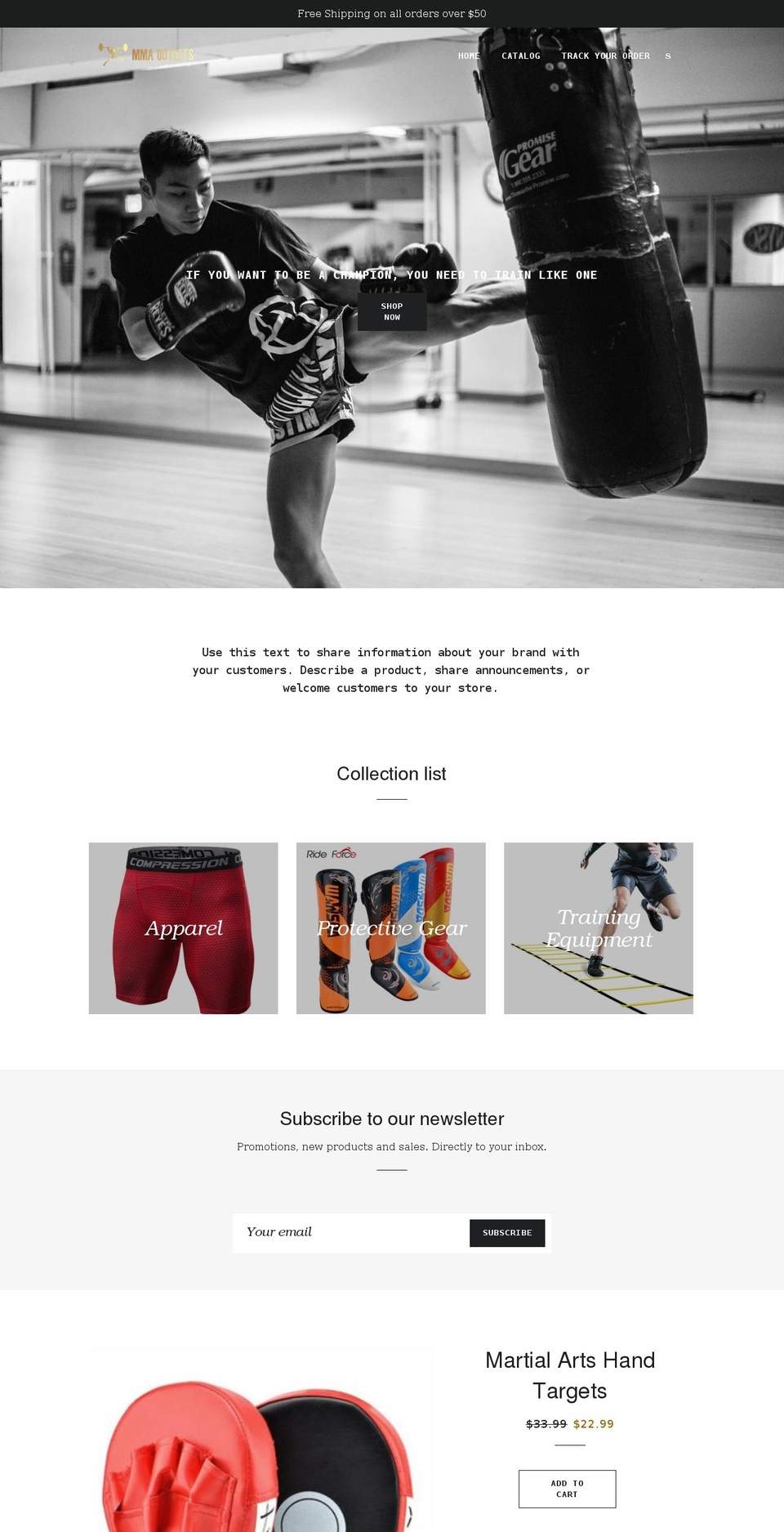 mmaoutlets.com shopify website screenshot
