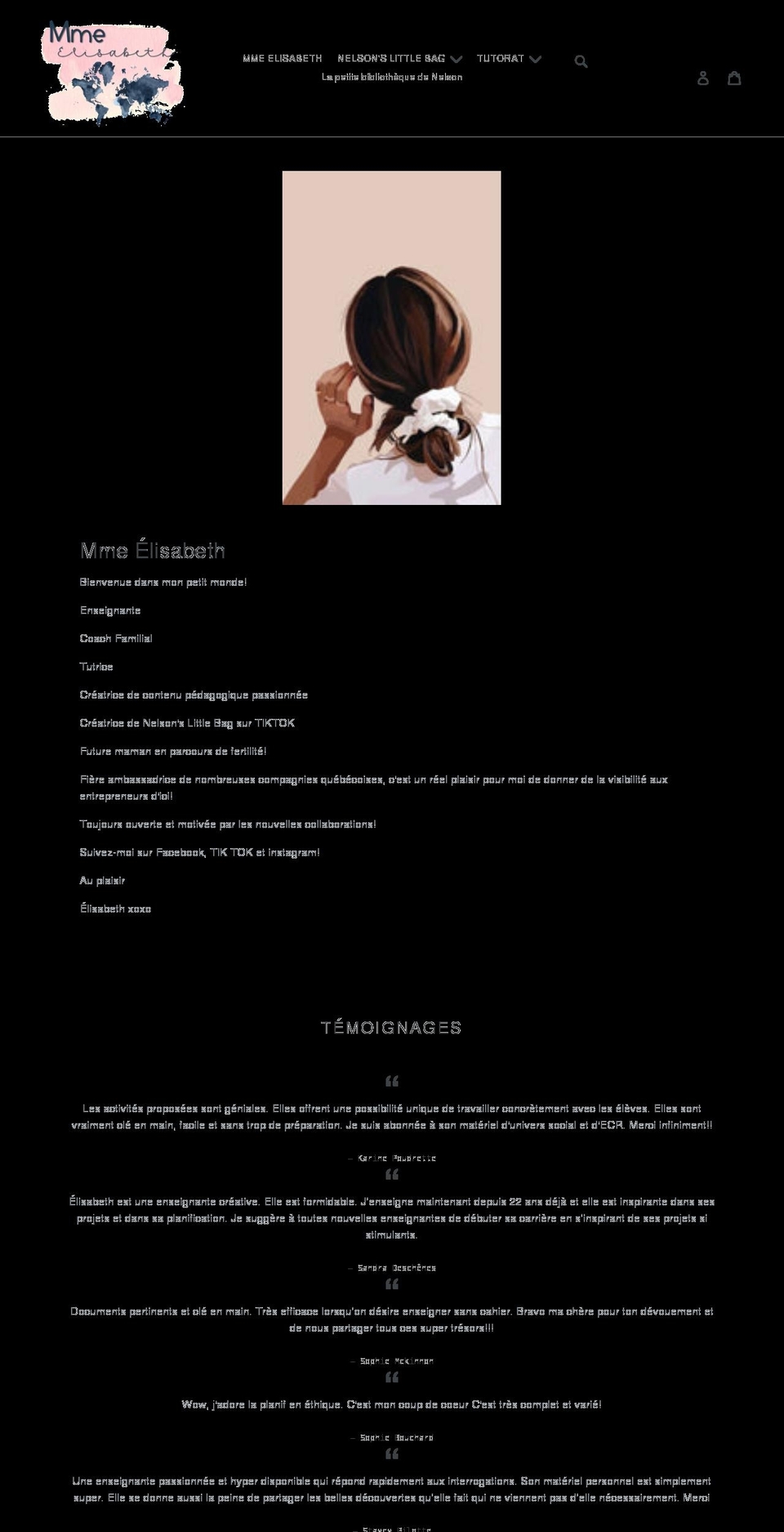 mmeelisabeth.com shopify website screenshot