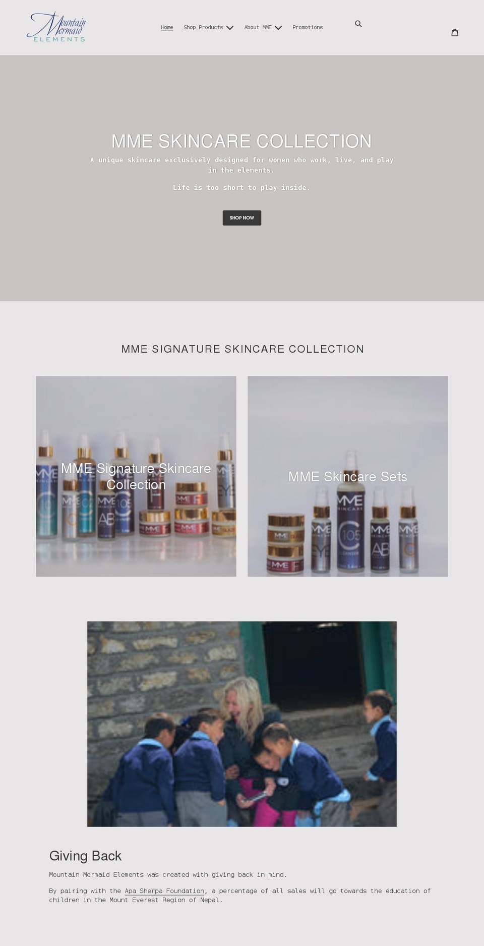 mmeskincare.com shopify website screenshot