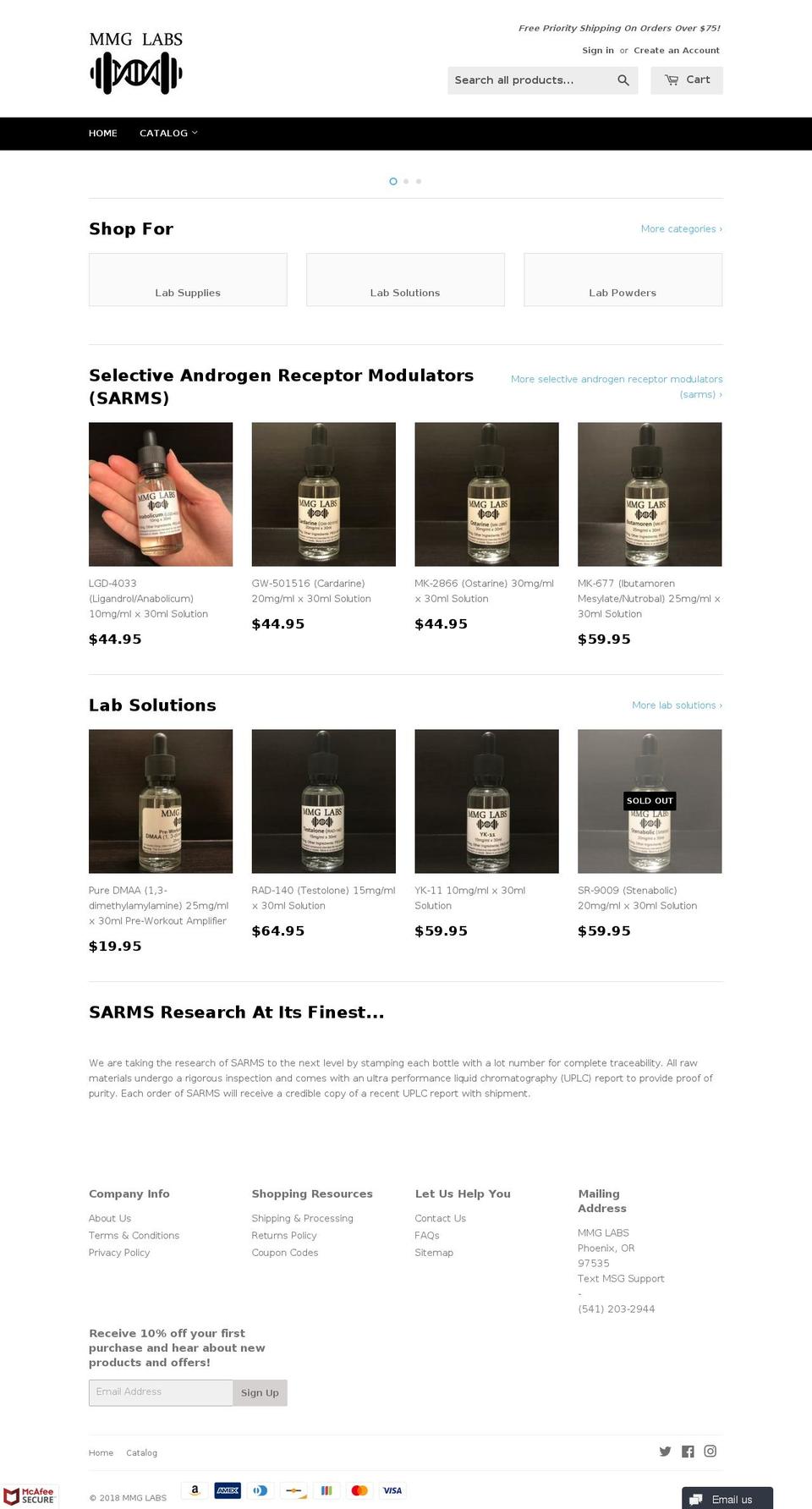 mmg-labs.com shopify website screenshot