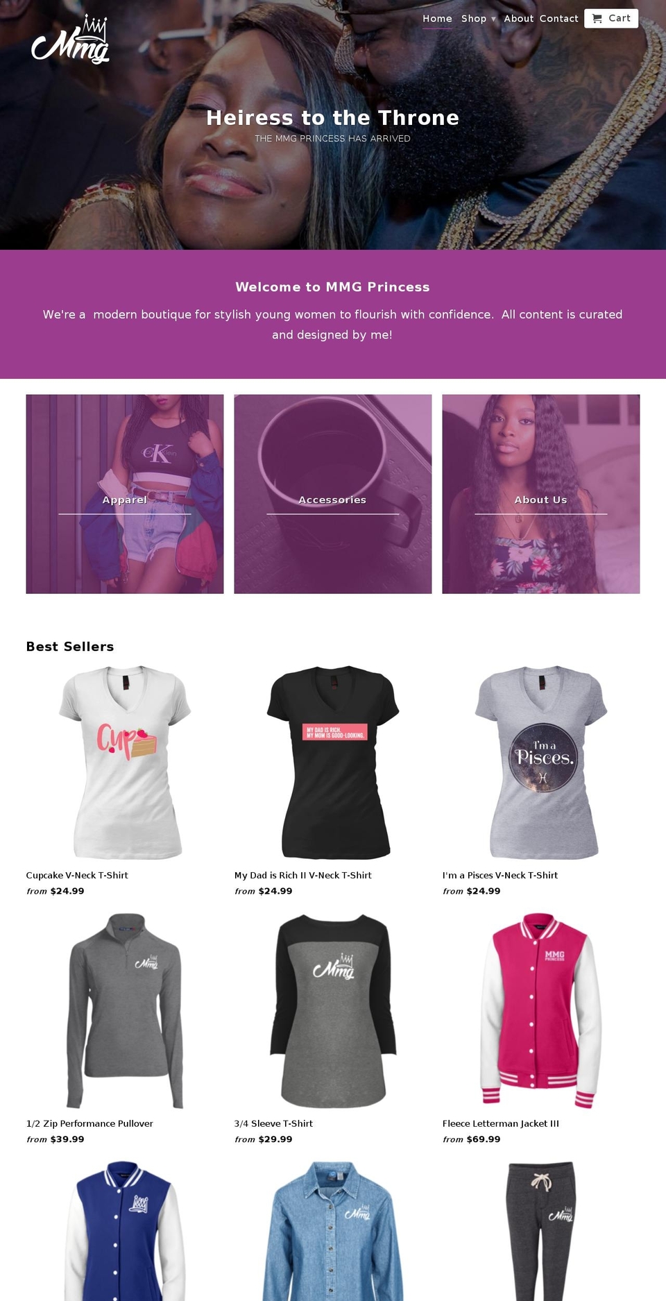 mmgprincess.com — Shopify storefront screenshot