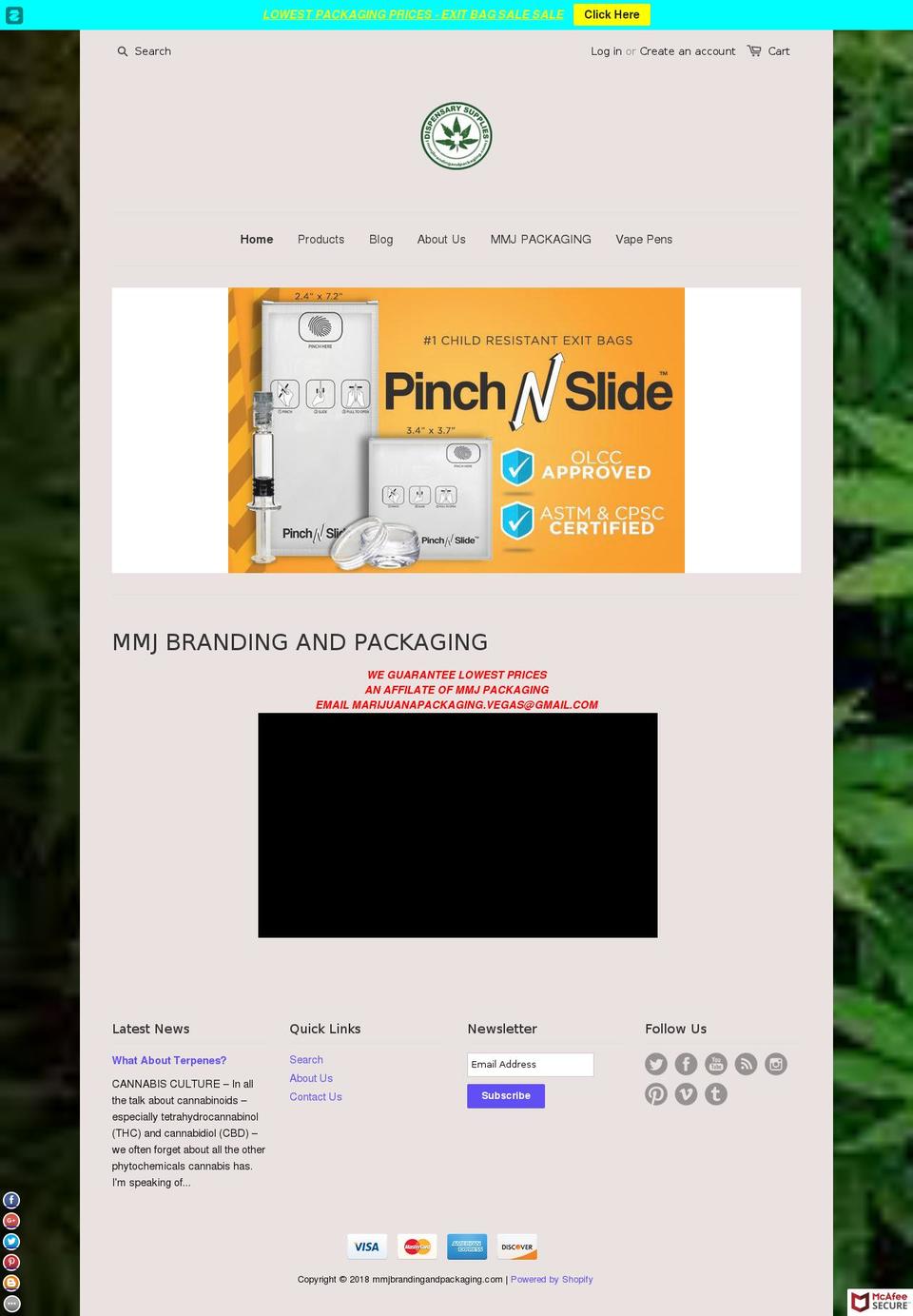 mmjbrandingandpackaging.com — Shopify storefront screenshot