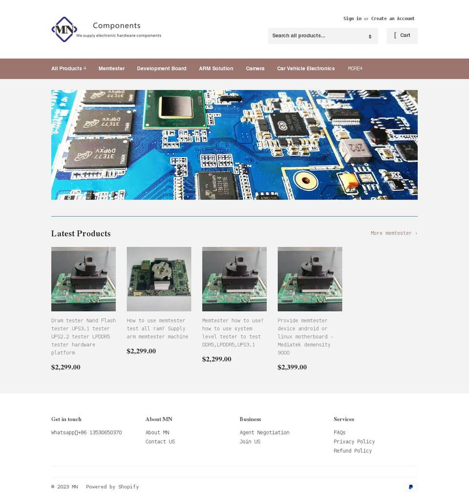mncomponents.com shopify website screenshot