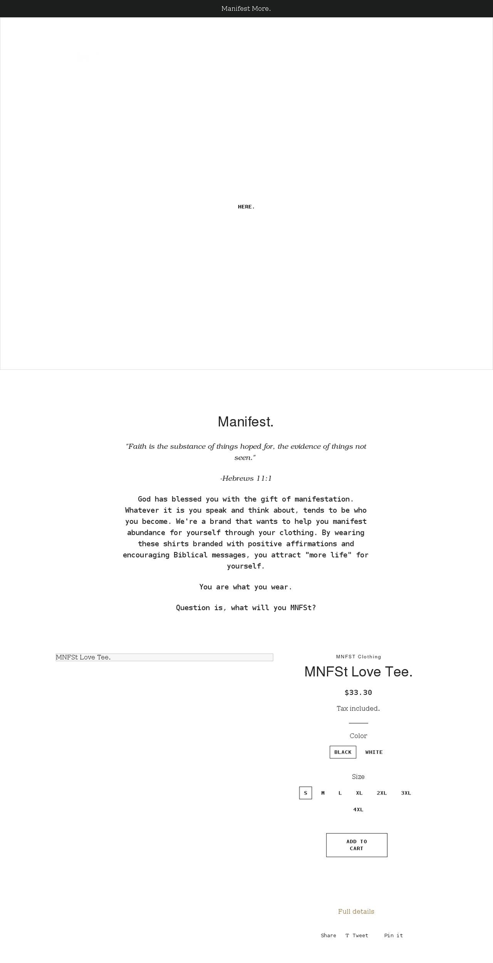 mnfstclothing.com shopify website screenshot