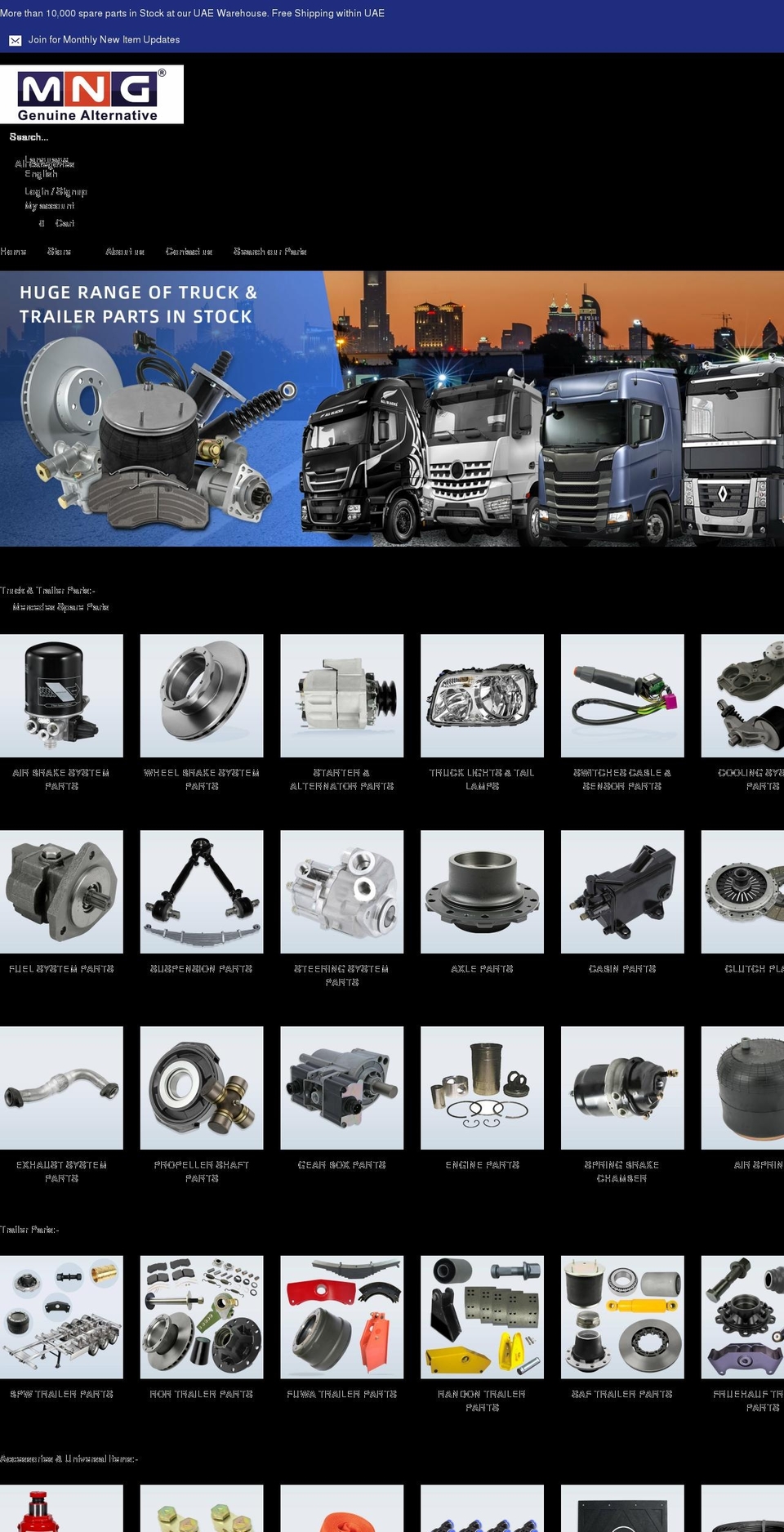 mngautoparts.com shopify website screenshot