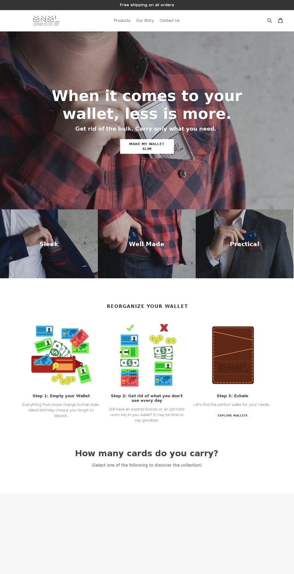 mnmlleather.com — Shopify storefront screenshot