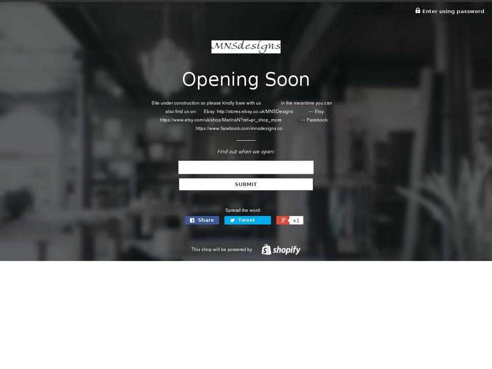 mns-designs.com — Shopify storefront screenshot