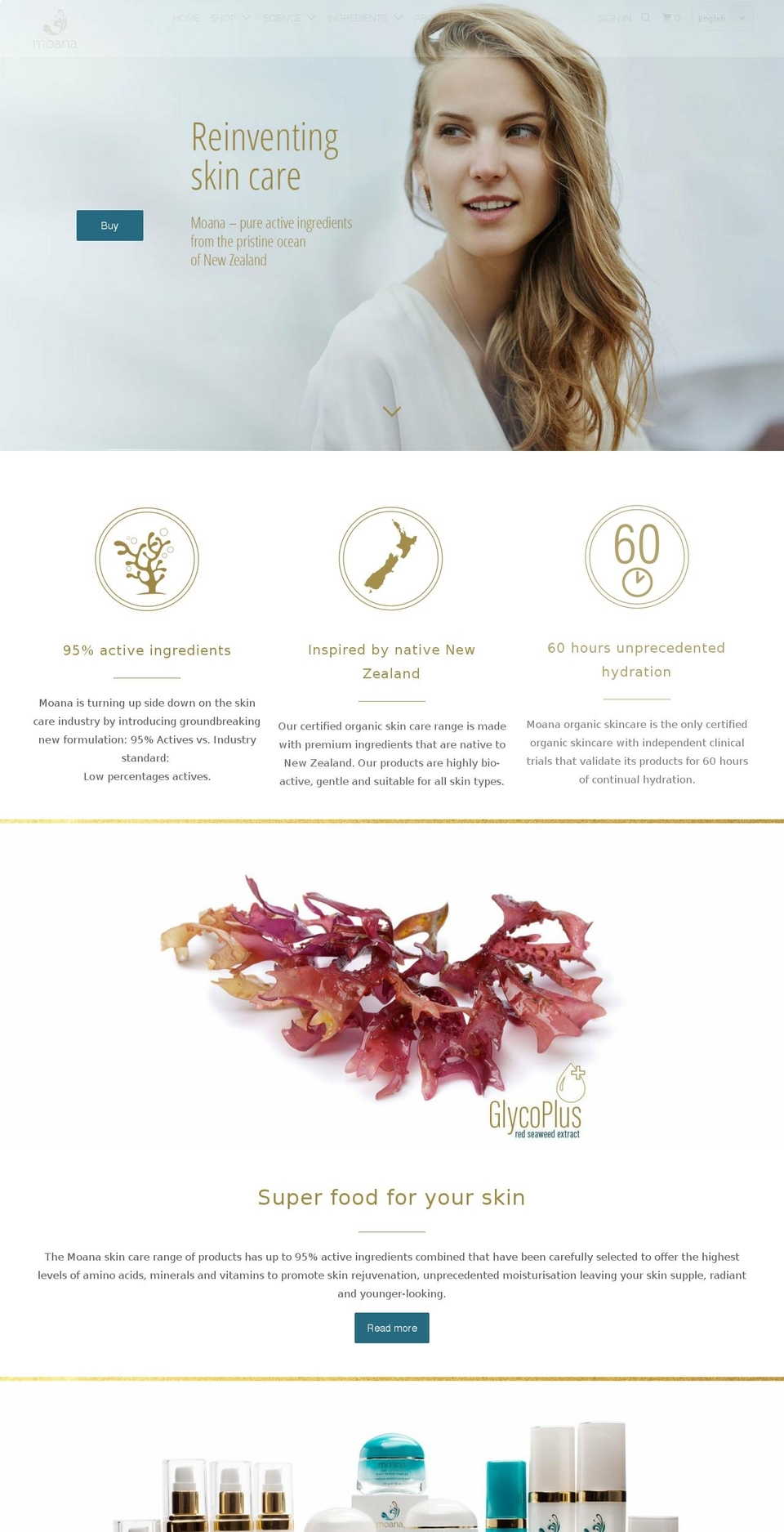 moanaskincare.com.au shopify website screenshot