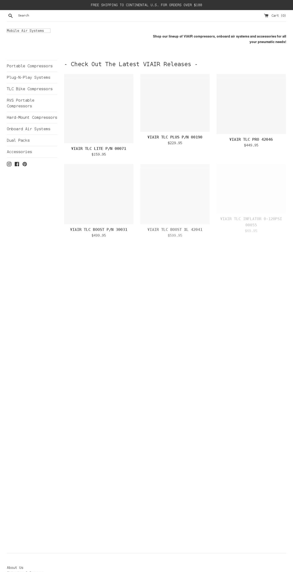 mobileairsystems.com shopify website screenshot