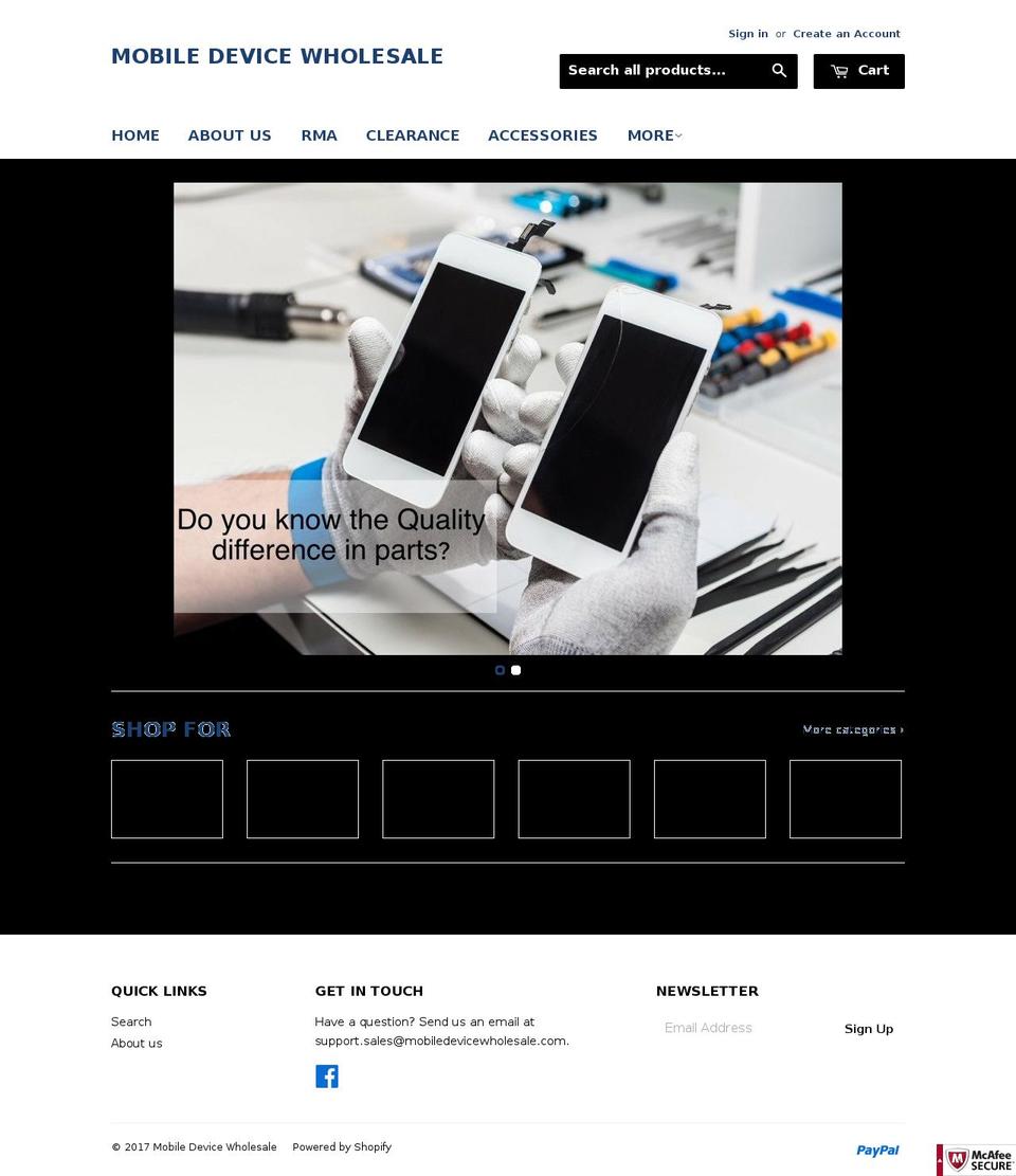 mobiledevicewholesale.com shopify website screenshot