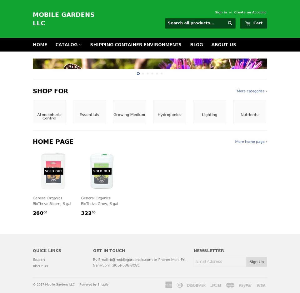 mobilegardensllc.com shopify website screenshot