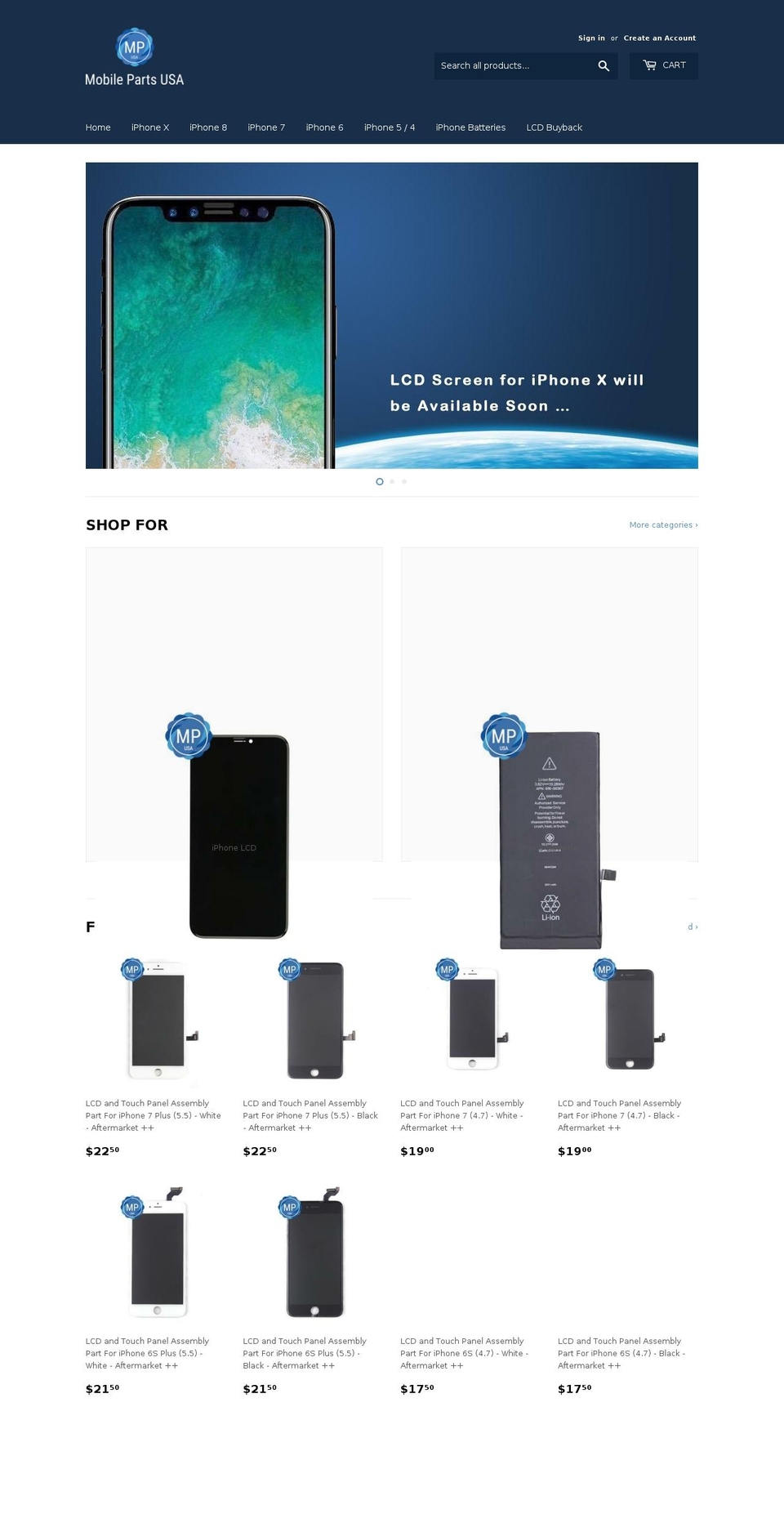 mobilepartsusa.com — Shopify storefront screenshot
