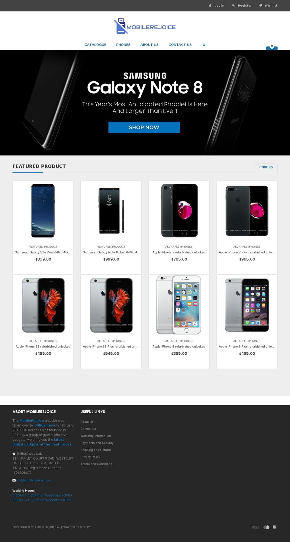 mobilerejoice.com — Shopify storefront screenshot